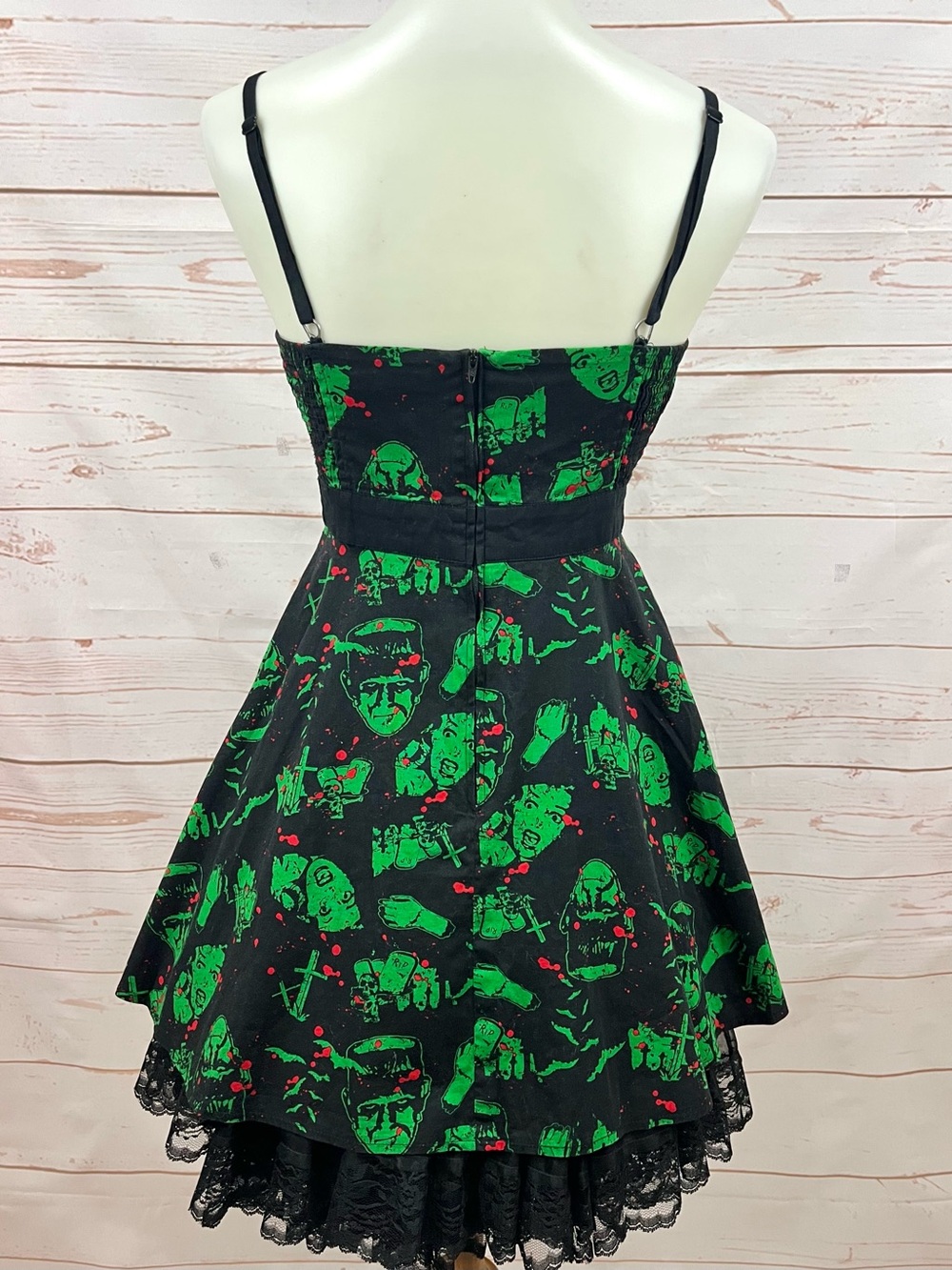 SOLD Hell Bunny Modcloth Frankenstein Goth Cemetary Sleeveless Retro Swing Dress - Picture 9 of 16